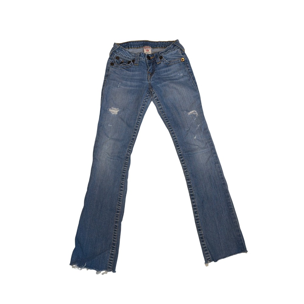 True Religion Womens Low Rise Bootcut Jeans Distressed Medium Wash Denim Size 24